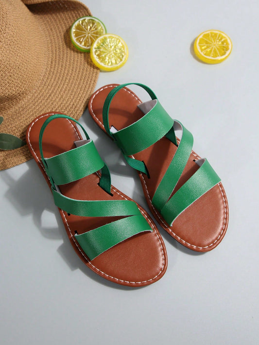 Women Summer Casual Comfortable Flat Sandals, Round Toe Low Heel Beach Shoes